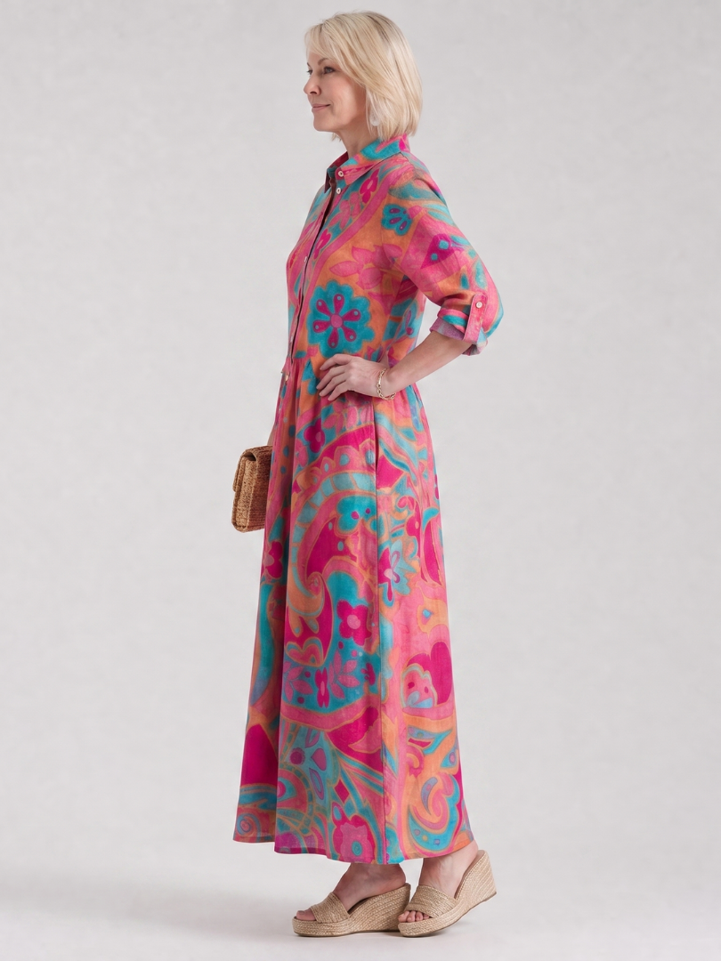 Damen Midikleid mit Knopfleiste und Kragen Jully