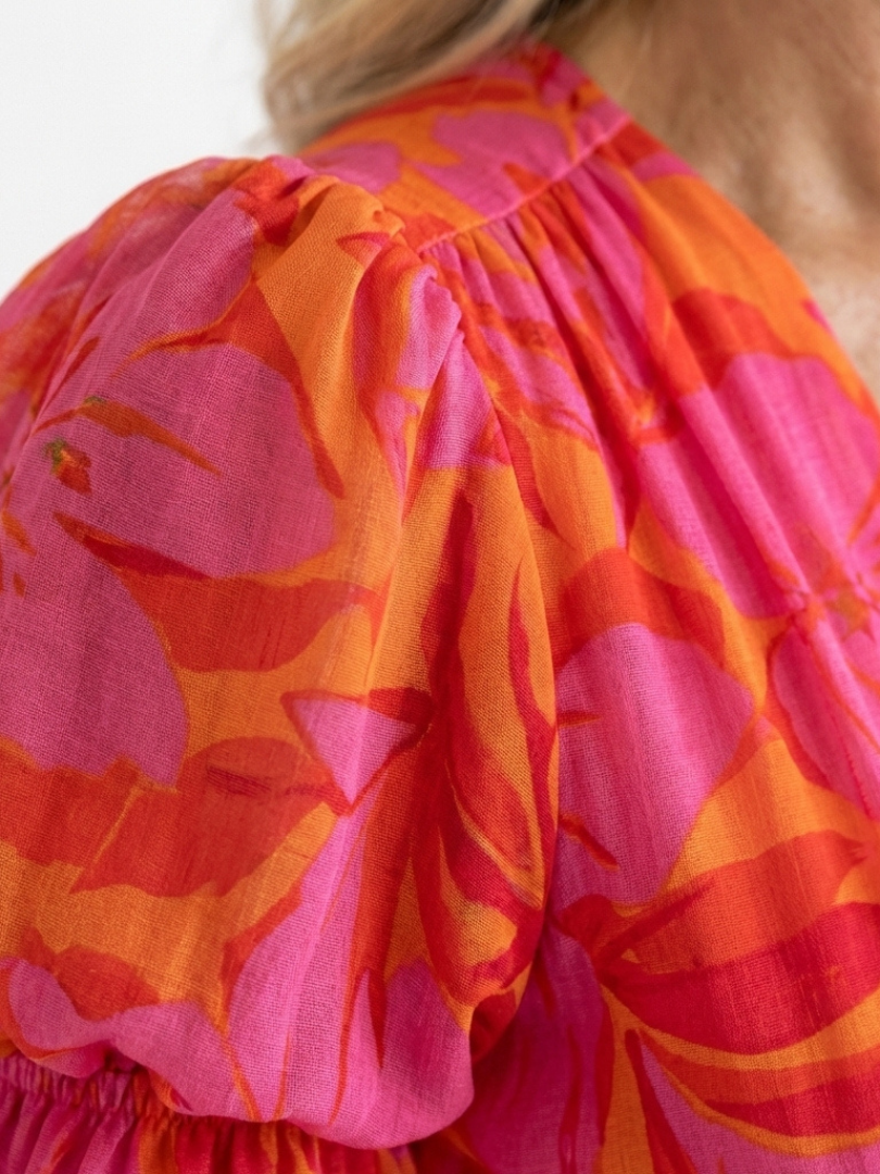 Damen Midikleid mit Puffärmeln aus leichtem Stoff Jully