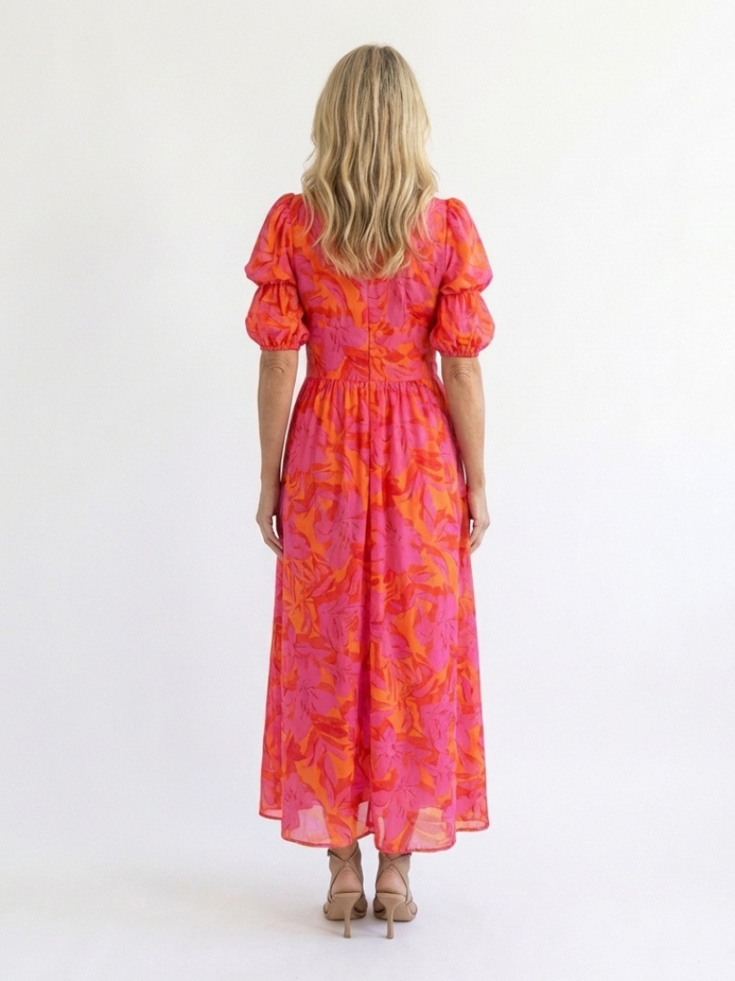 Damen Midikleid mit Puffärmeln aus leichtem Stoff Jully
