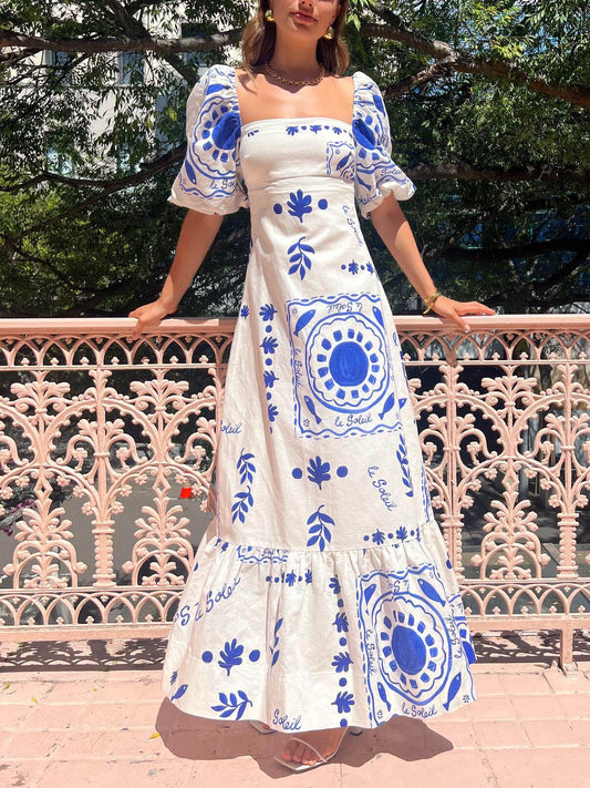 Damen Midikleid mit Puffärmeln und Blumendruck Jully