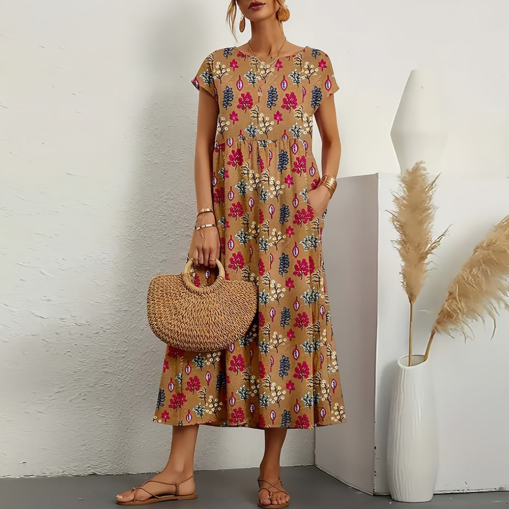 Damen Midikleid mit Rundhalsausschnitt aus Leinen Jully