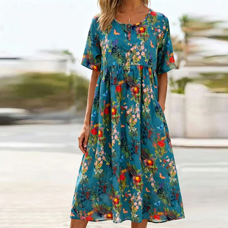 Damen Midikleid mit Rundhalsausschnitt und Taschen Jully