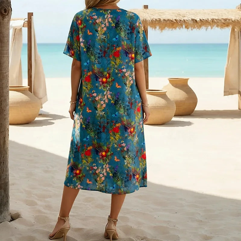 Damen Midikleid mit Rundhalsausschnitt und Taschen Jully