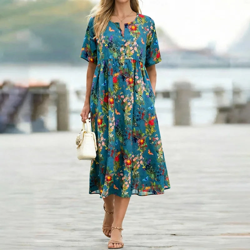 Damen Midikleid mit Rundhalsausschnitt und Taschen Jully