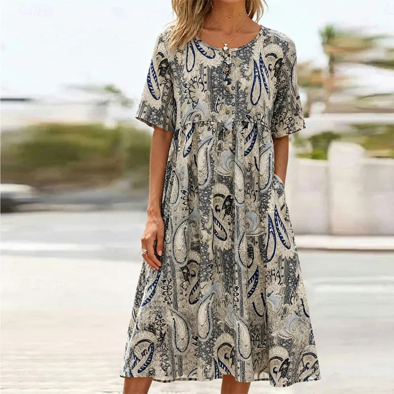 Damen Midikleid mit Rundhalsausschnitt und Taschen Jully
