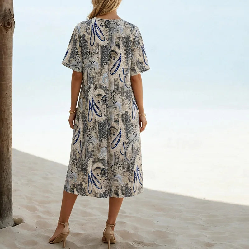 Damen Midikleid mit Rundhalsausschnitt und Taschen Jully