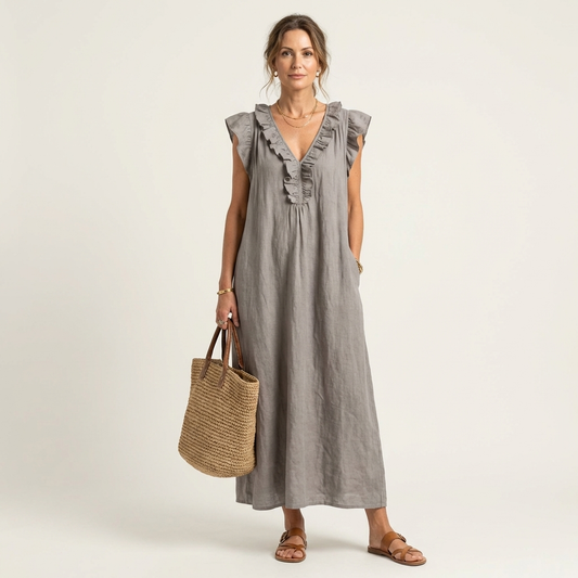 Damen Midikleid mit Rüschen und lockerer Passform Jully