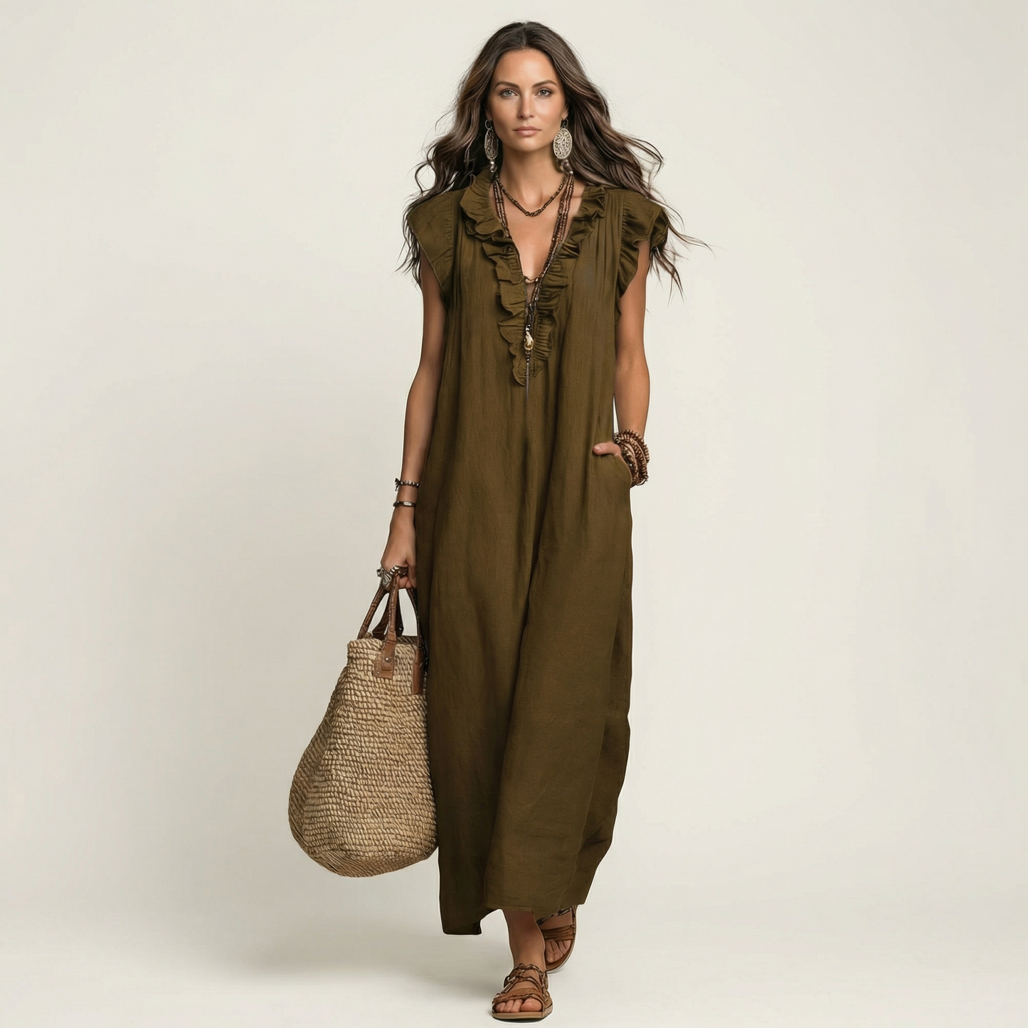 Damen Midikleid mit Rüschen und lockerer Passform Jully