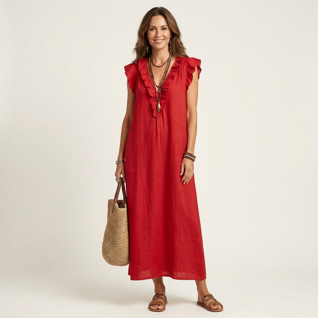Damen Midikleid mit Rüschen und lockerer Passform Jully