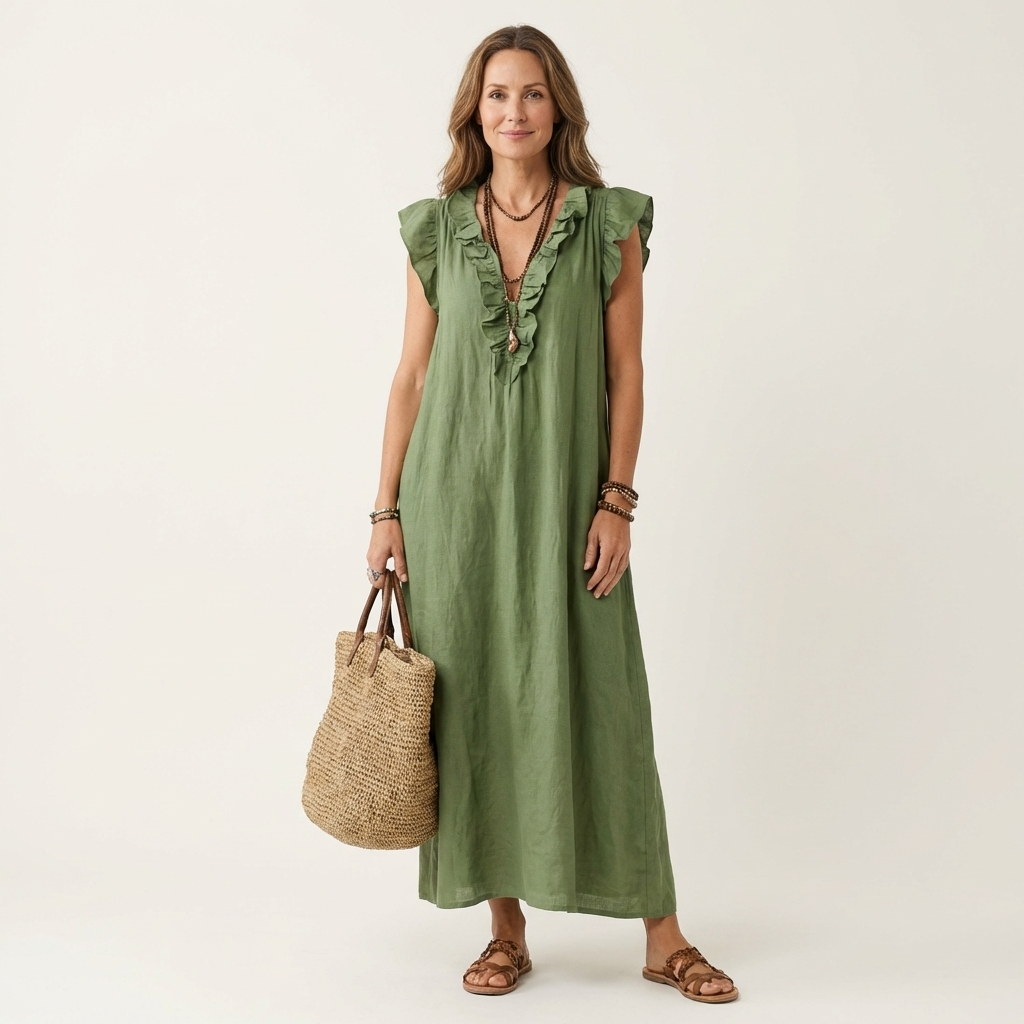 Damen Midikleid mit Rüschen und lockerer Passform Jully