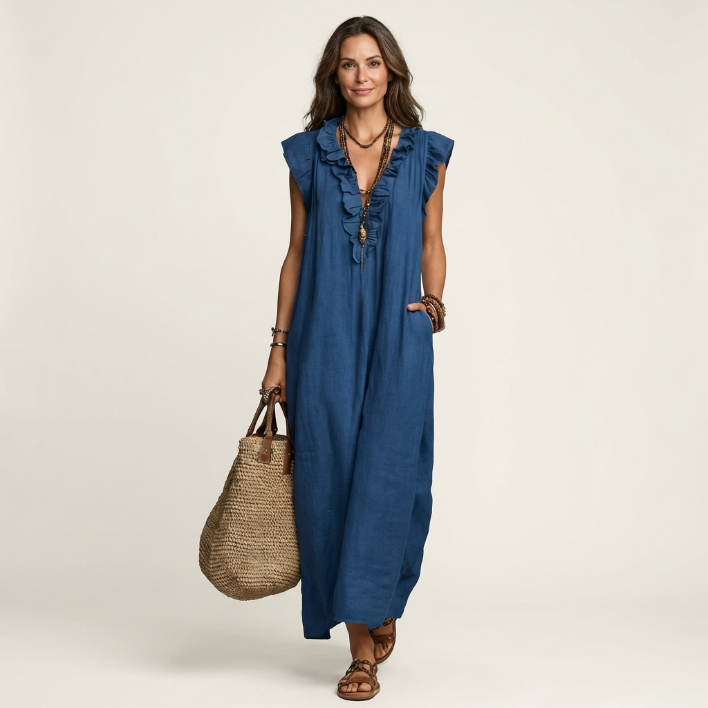 Damen Midikleid mit Rüschen und lockerer Passform Jully