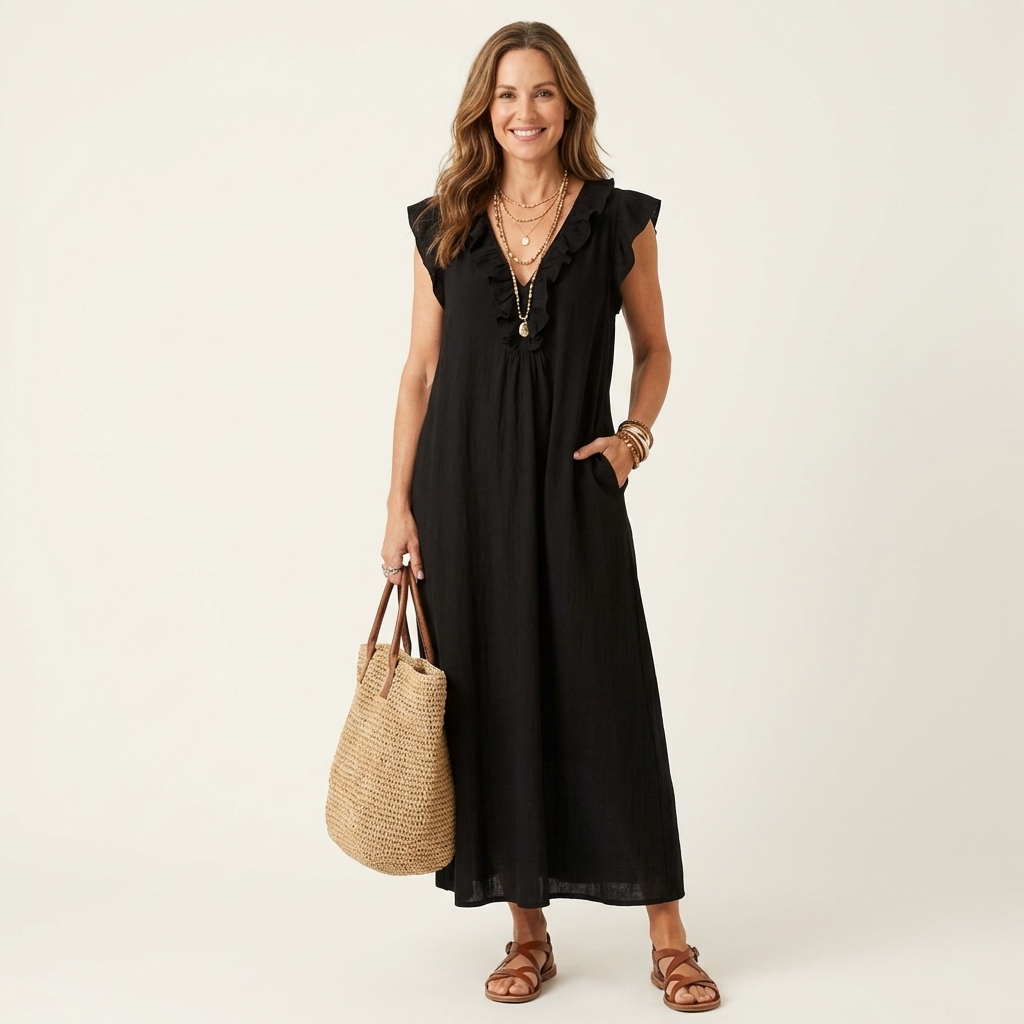 Damen Midikleid mit Rüschen und lockerer Passform Jully