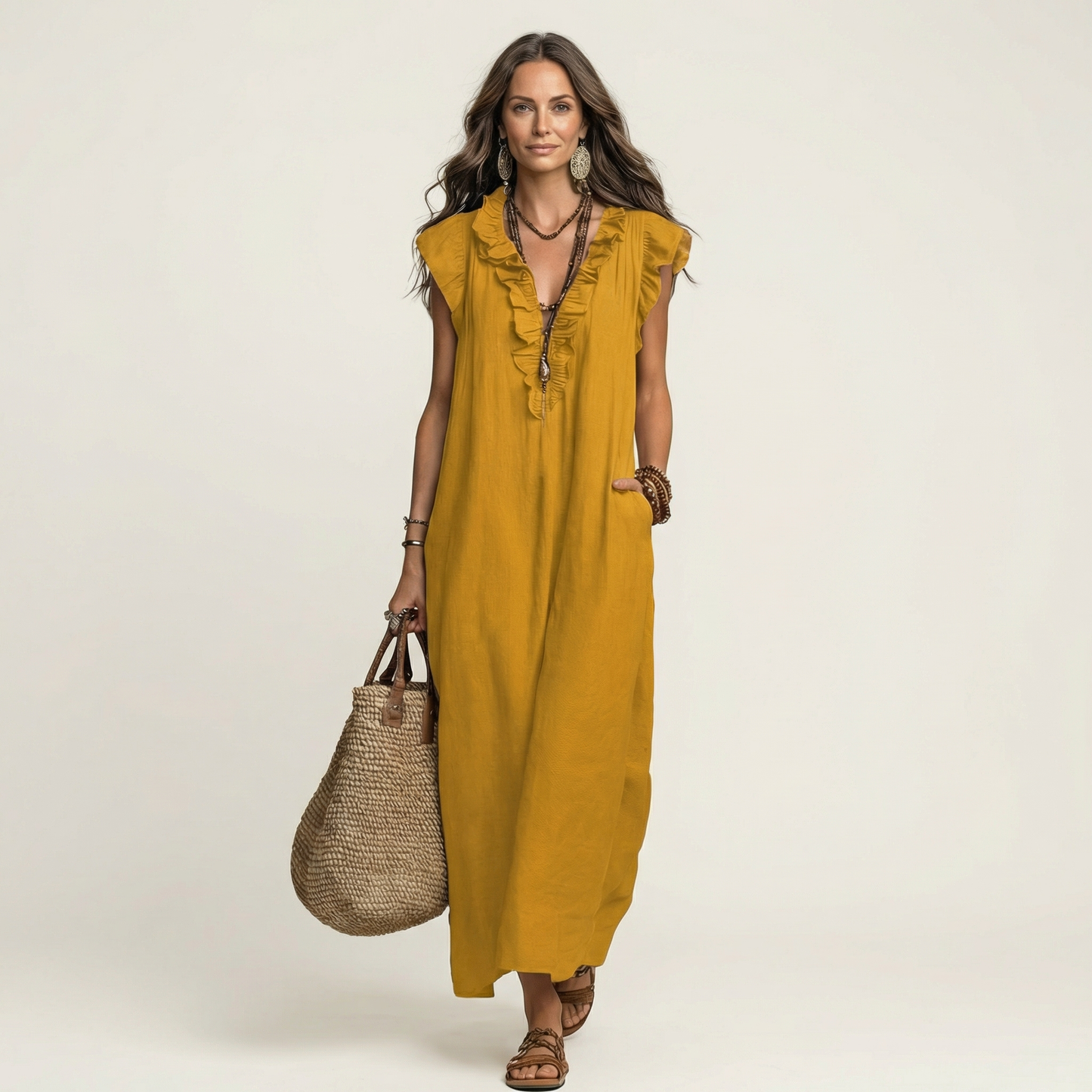 Damen Midikleid mit Rüschen und lockerer Passform Jully
