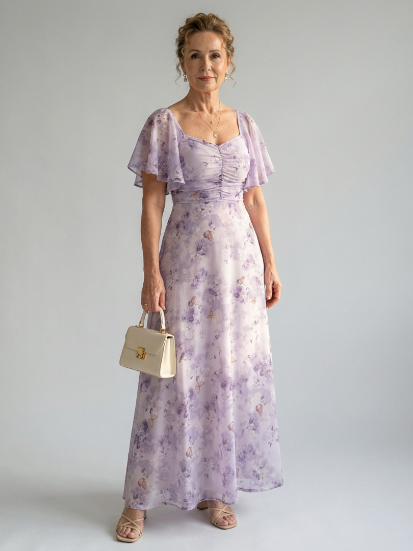 Damen Midikleid mit Rüschenärmeln aus leichtem Stoff Jully