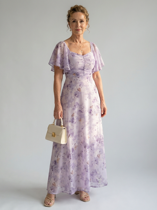Damen Midikleid mit Rüschenärmeln aus leichtem Stoff Jully