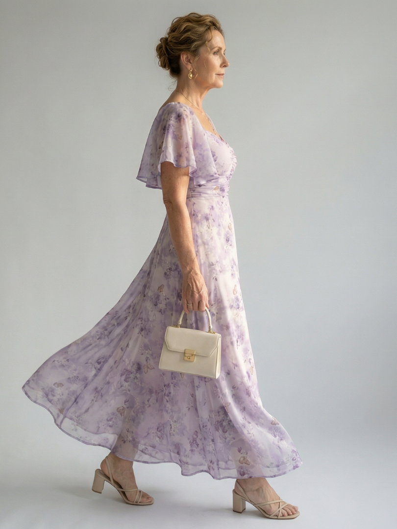 Damen Midikleid mit Rüschenärmeln aus leichtem Stoff Jully
