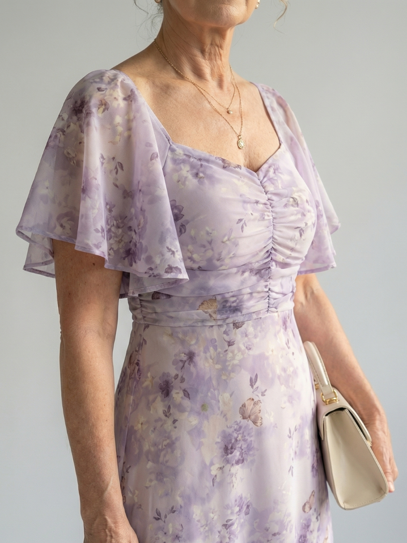 Damen Midikleid mit Rüschenärmeln aus leichtem Stoff Jully
