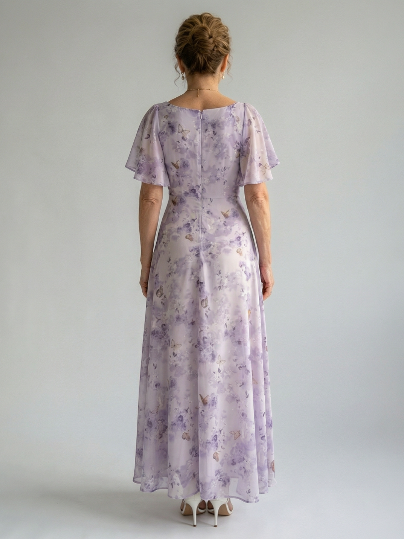 Damen Midikleid mit Rüschenärmeln aus leichtem Stoff Jully