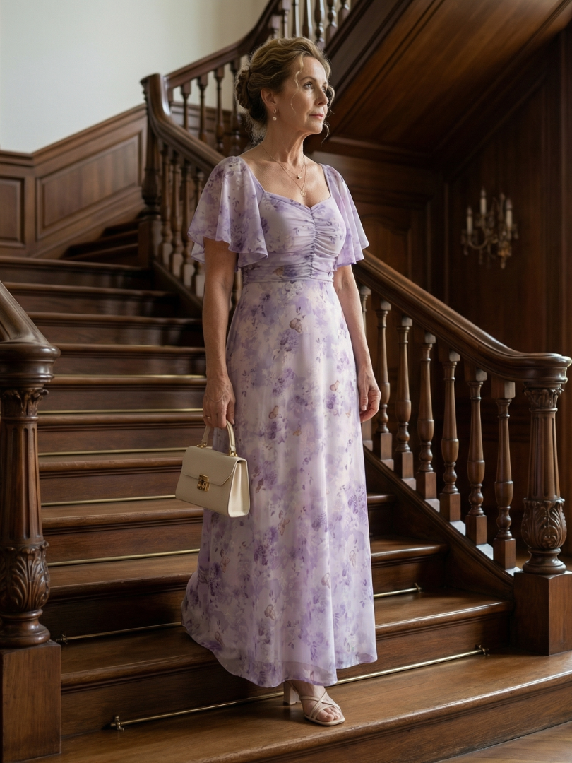 Damen Midikleid mit Rüschenärmeln aus leichtem Stoff Jully