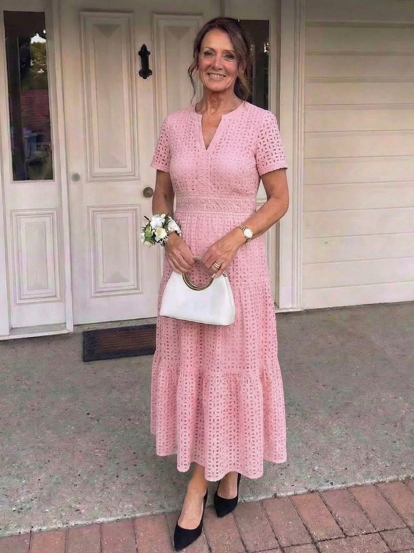 Damen Midikleid mit Schlitzausschnitt und kurzen Ärmeln Jully
