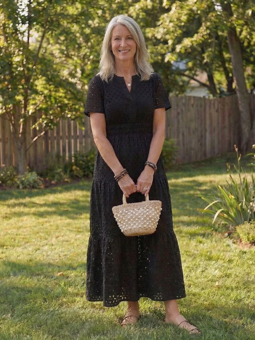 Damen Midikleid mit Schlitzausschnitt und kurzen Ärmeln Jully