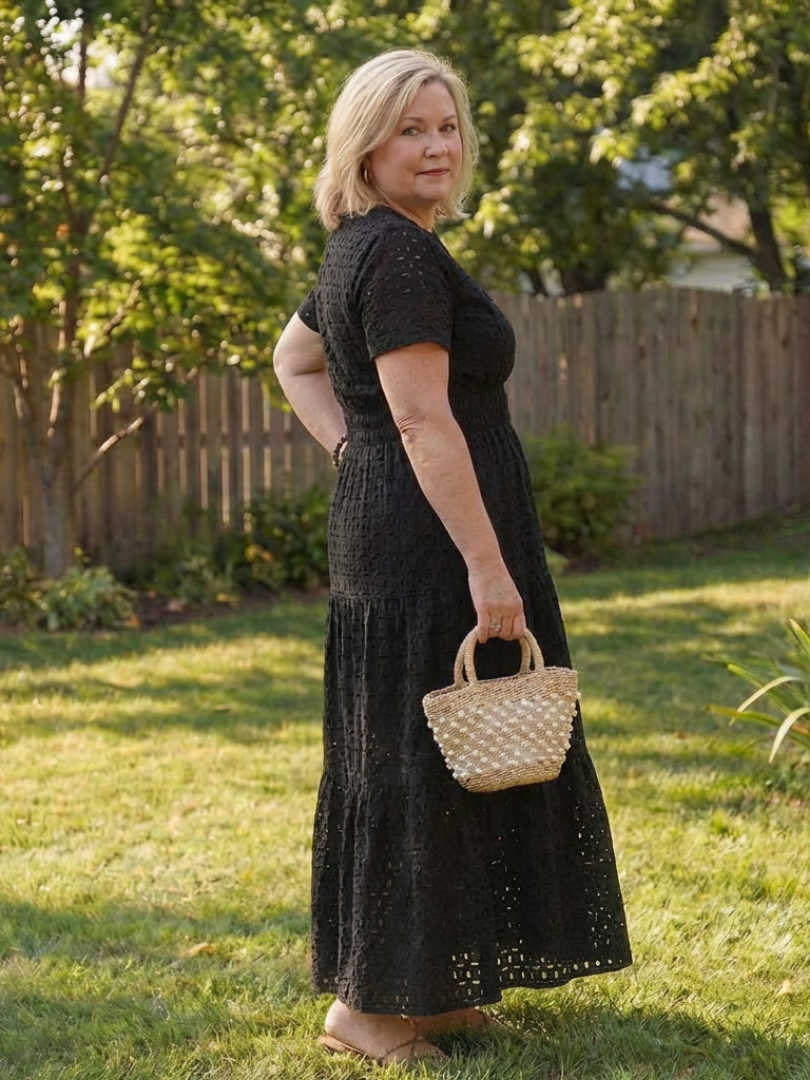 Damen Midikleid mit Schlitzausschnitt und kurzen Ärmeln Jully