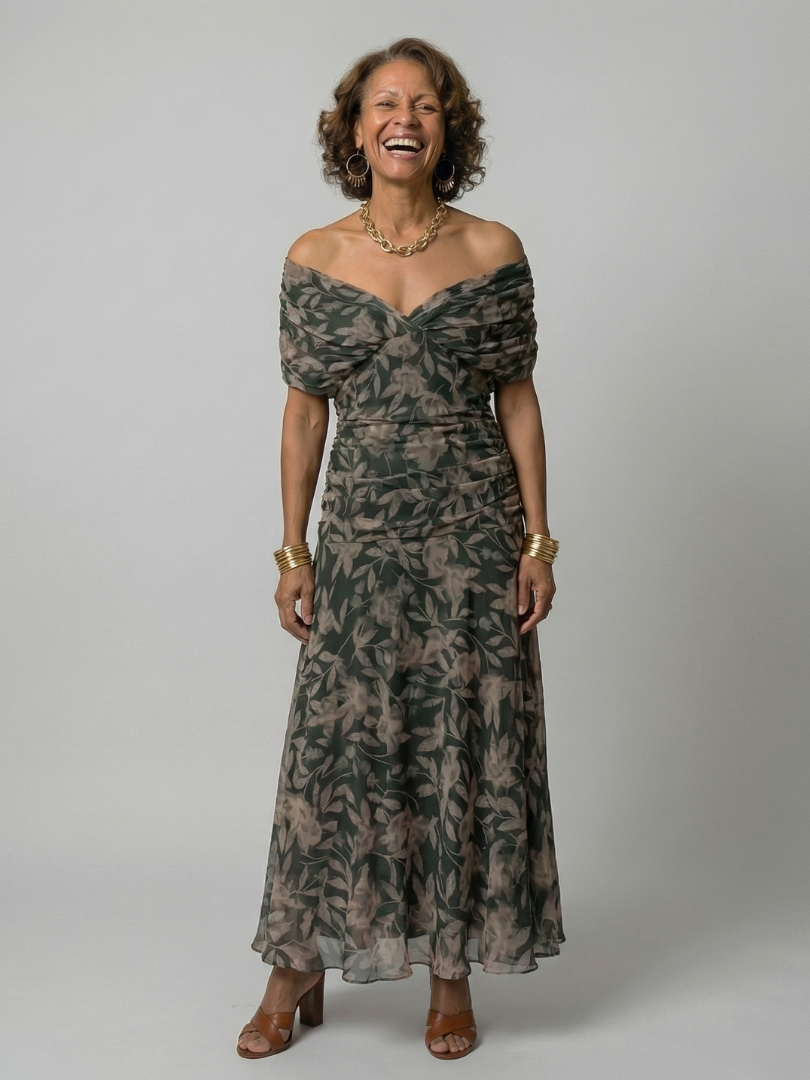 Damen Midikleid mit Schulterfreiem Design in Leicht Jully