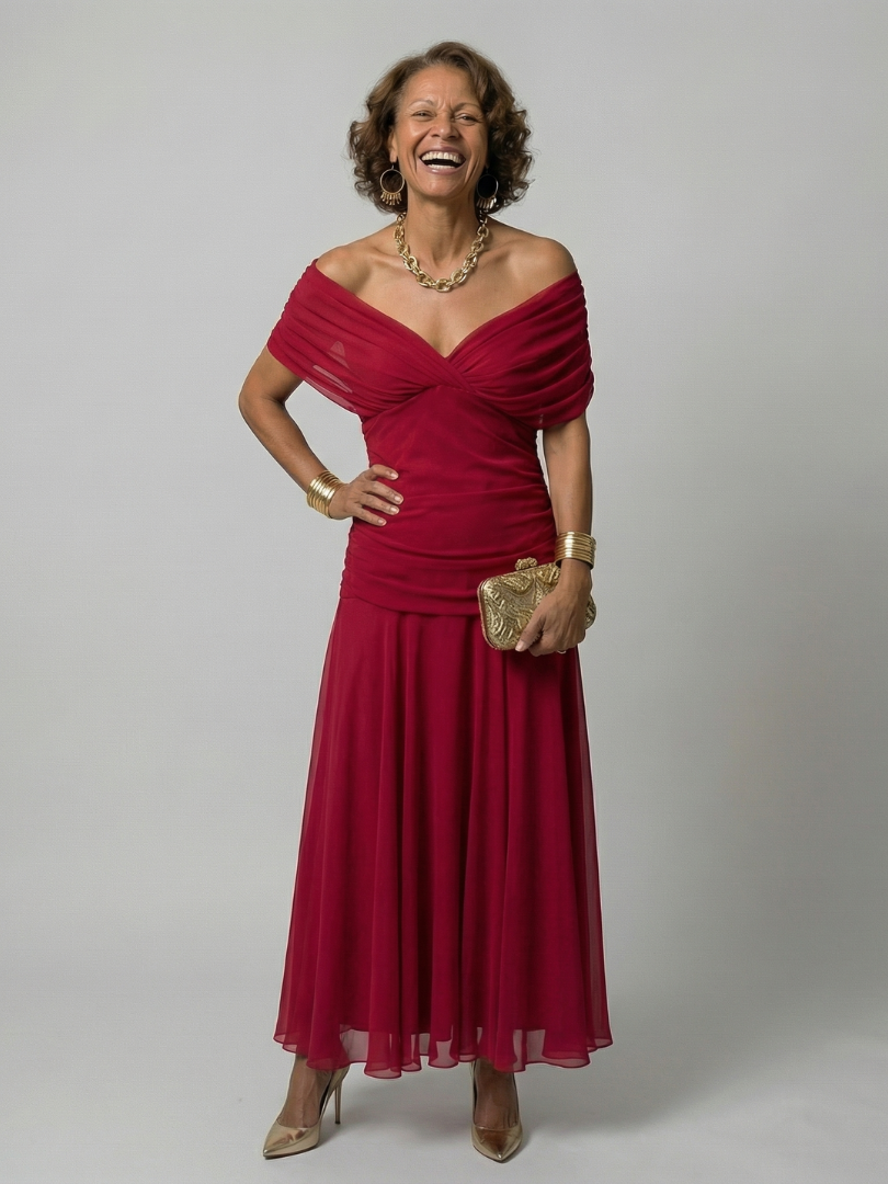 Damen Midikleid mit Schulterfreiem Design in Leicht Jully