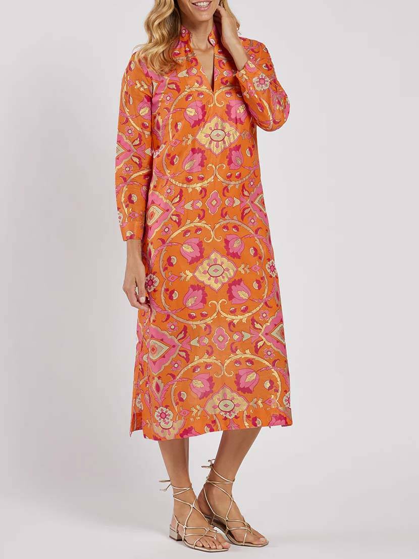 Damen Midikleid mit Stehkragen und Blumenmuster Jully