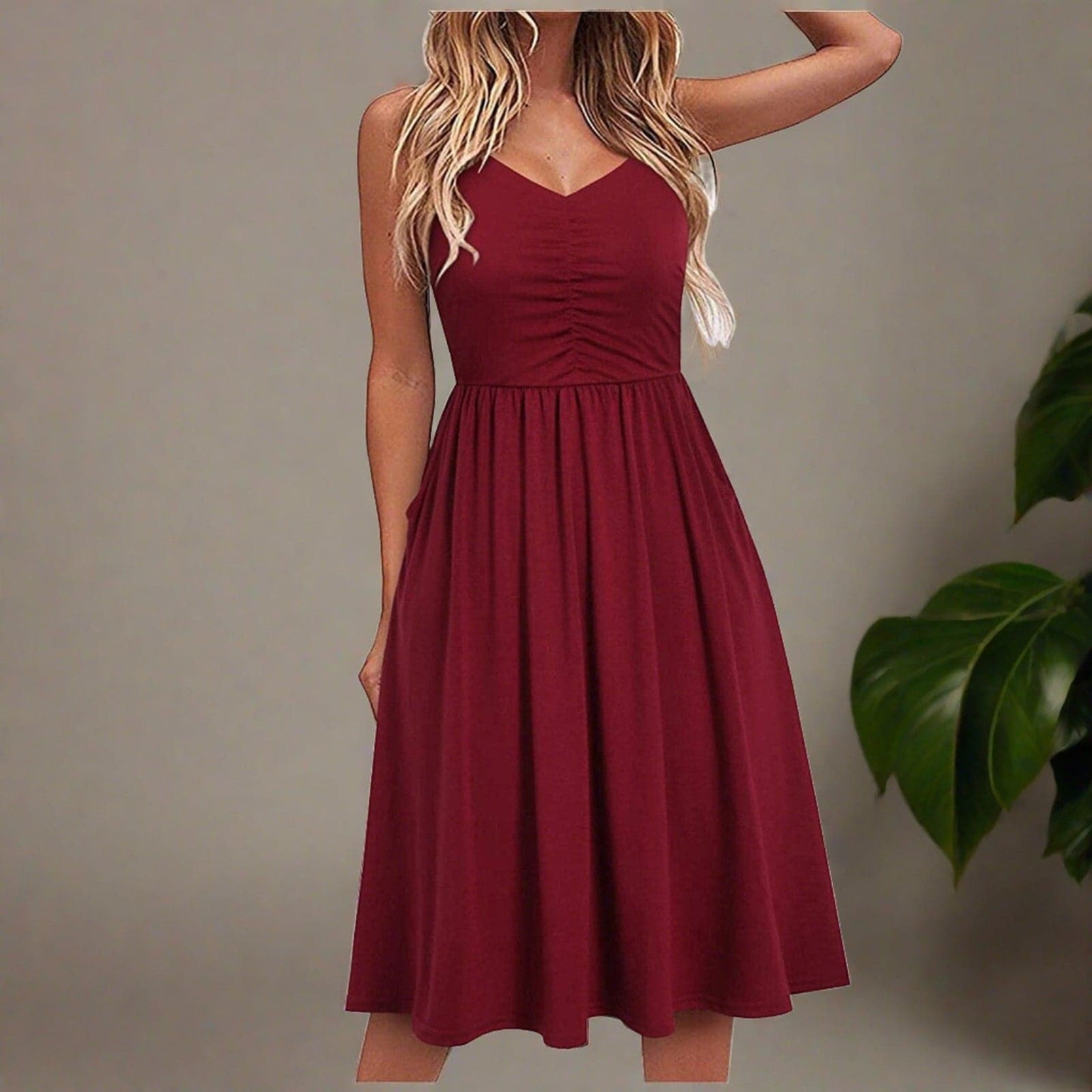 Damen Midikleid mit V-Ausschnitt aus leichtem Stoff Jully