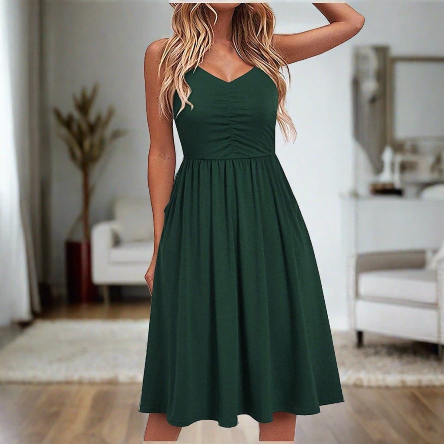 Damen Midikleid mit V-Ausschnitt aus leichtem Stoff Jully