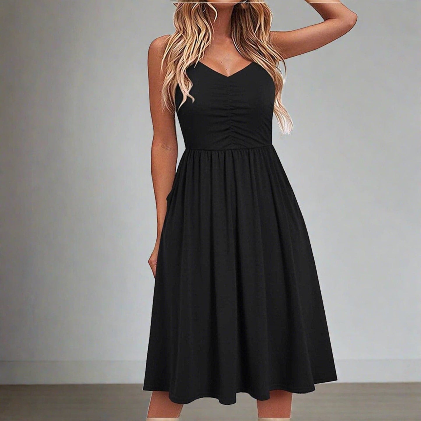 Damen Midikleid mit V-Ausschnitt aus leichtem Stoff Jully