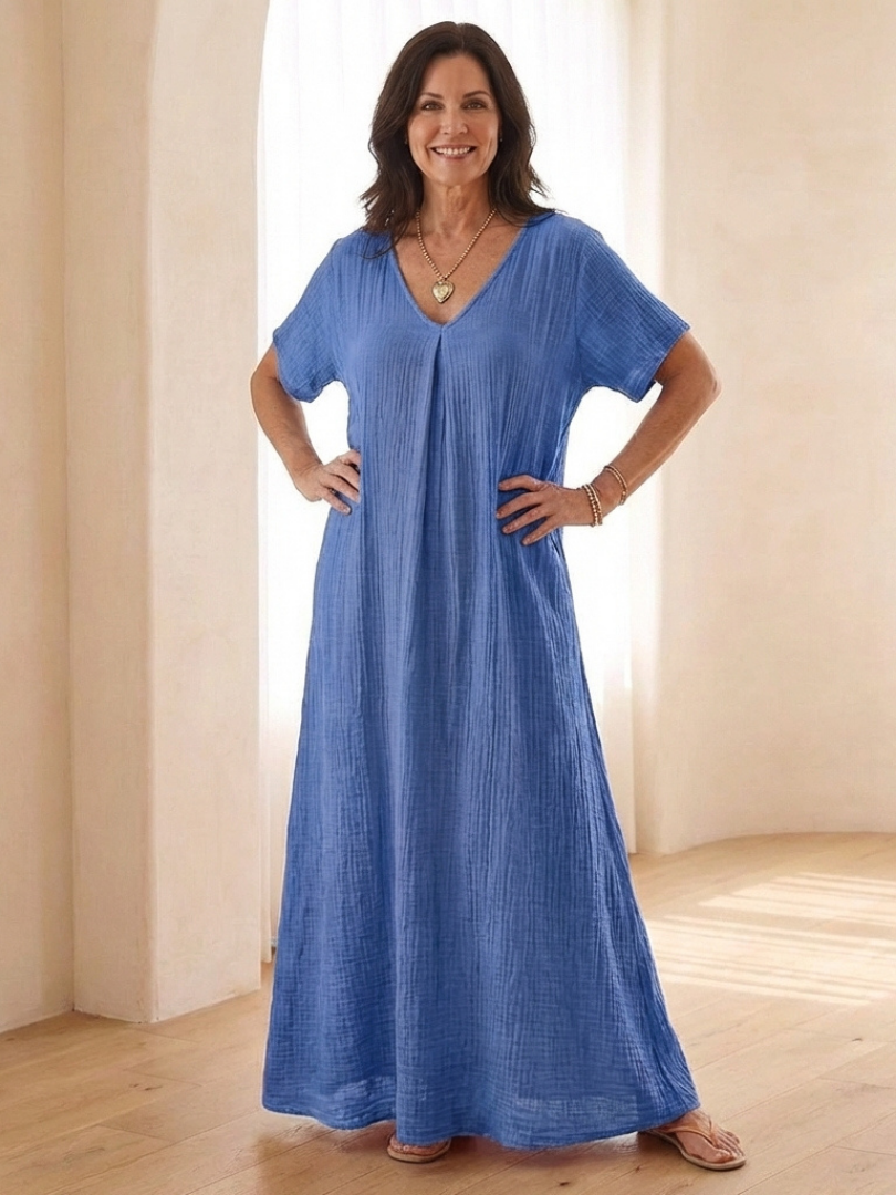 Damen Midikleid mit V-Ausschnitt in Orange Jully