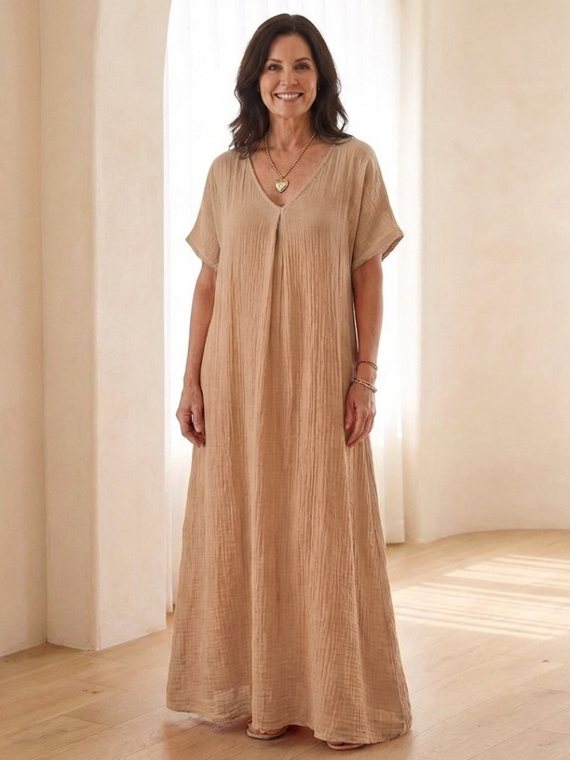 Damen Midikleid mit V-Ausschnitt in Orange Jully