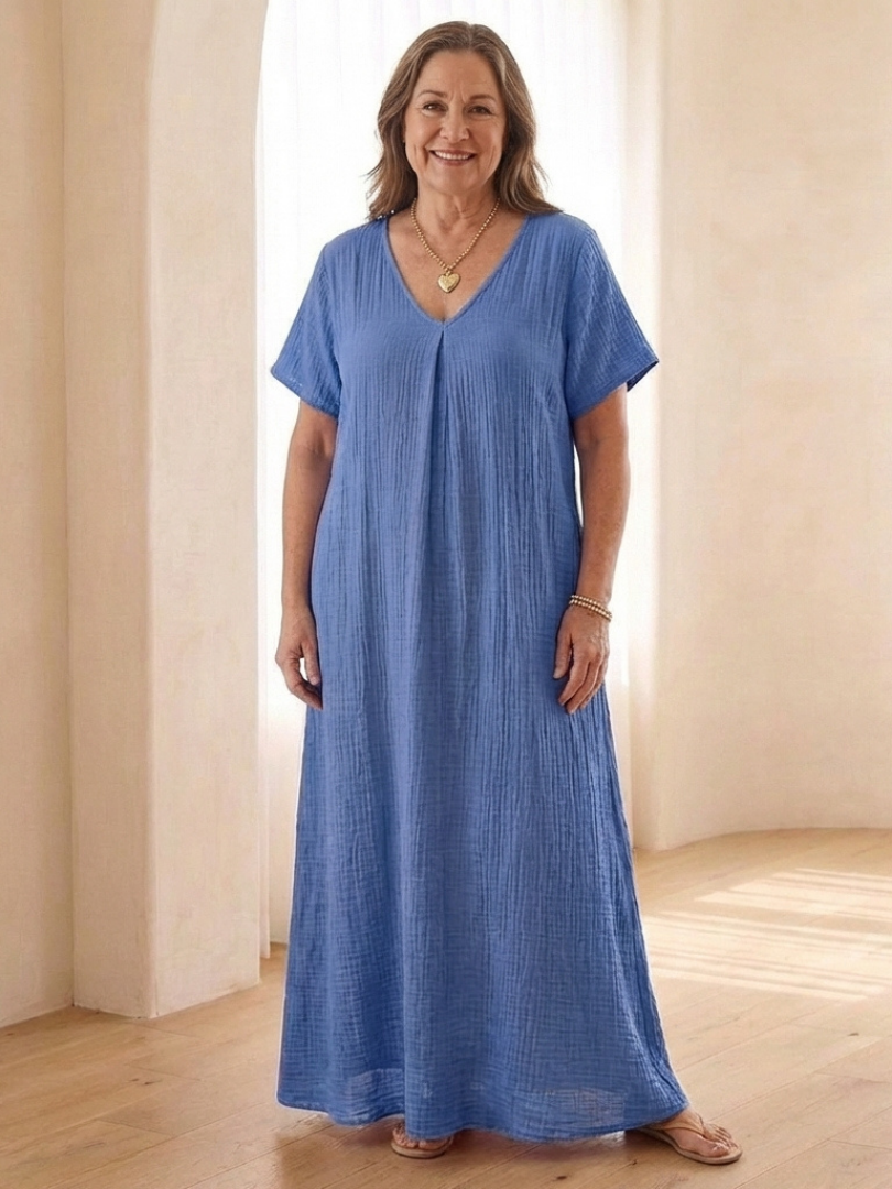 Damen Midikleid mit V-Ausschnitt in Orange Jully