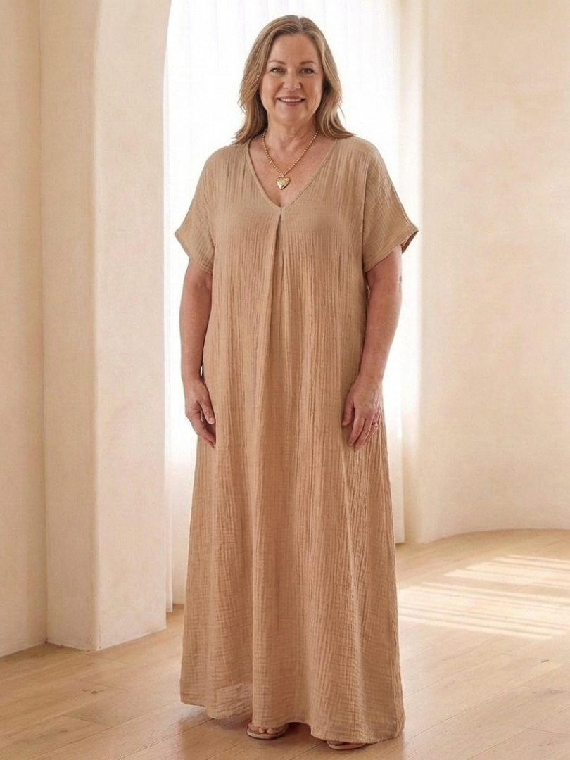 Damen Midikleid mit V-Ausschnitt in Orange Jully