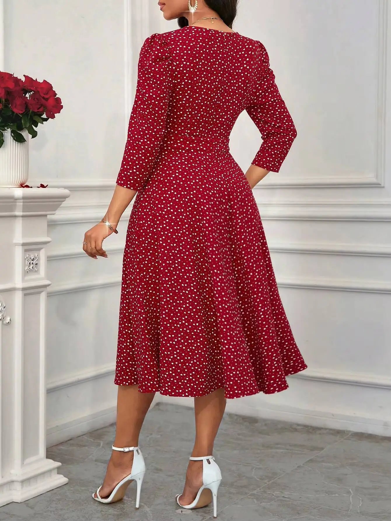 Damen Midikleid mit V-Ausschnitt und 3/4-Ärmeln Jully