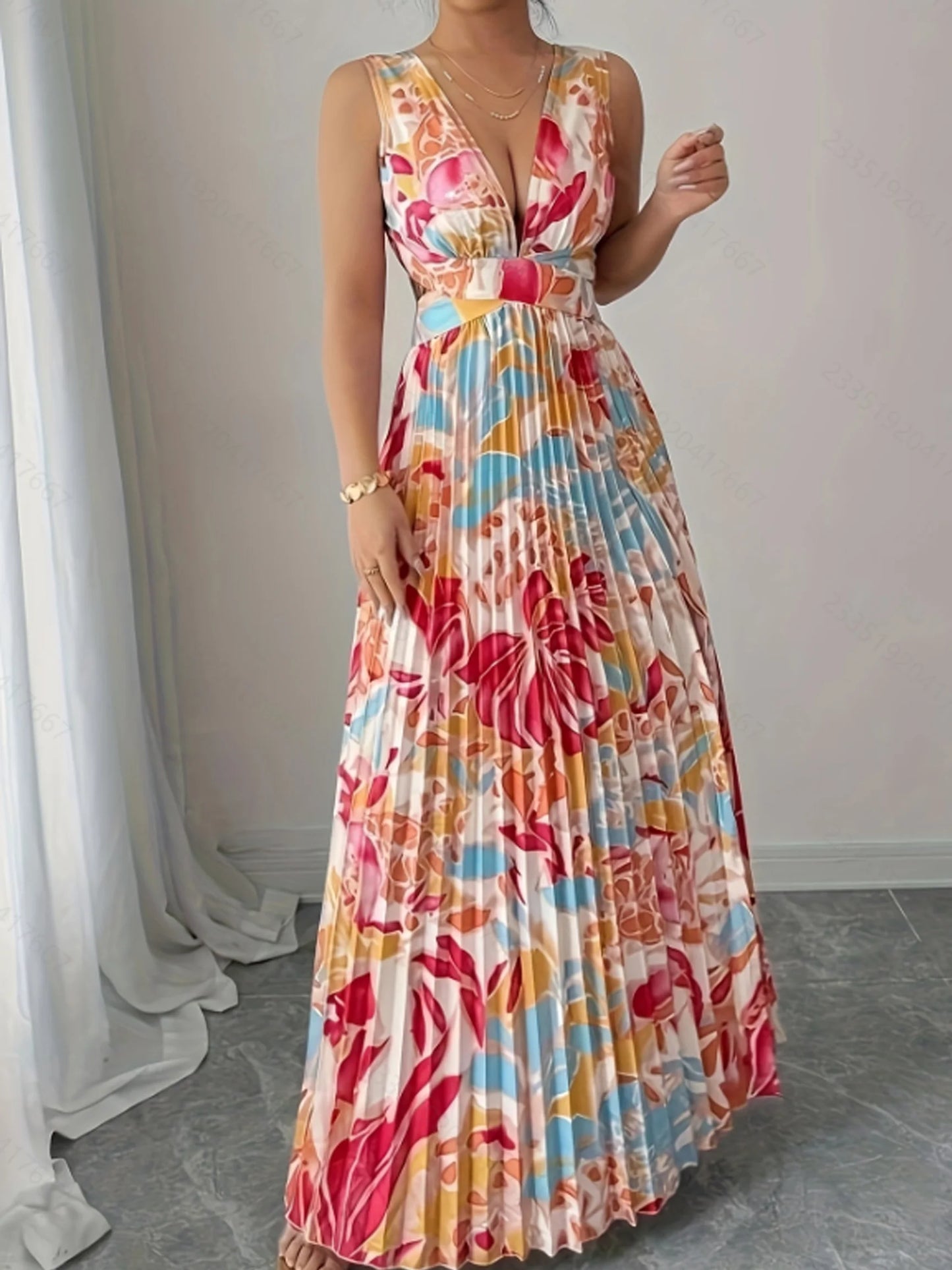 Damen Midikleid mit V-Ausschnitt und Blumenmuster Jully
