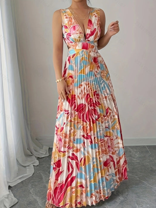 Damen Midikleid mit V-Ausschnitt und Blumenmuster Jully