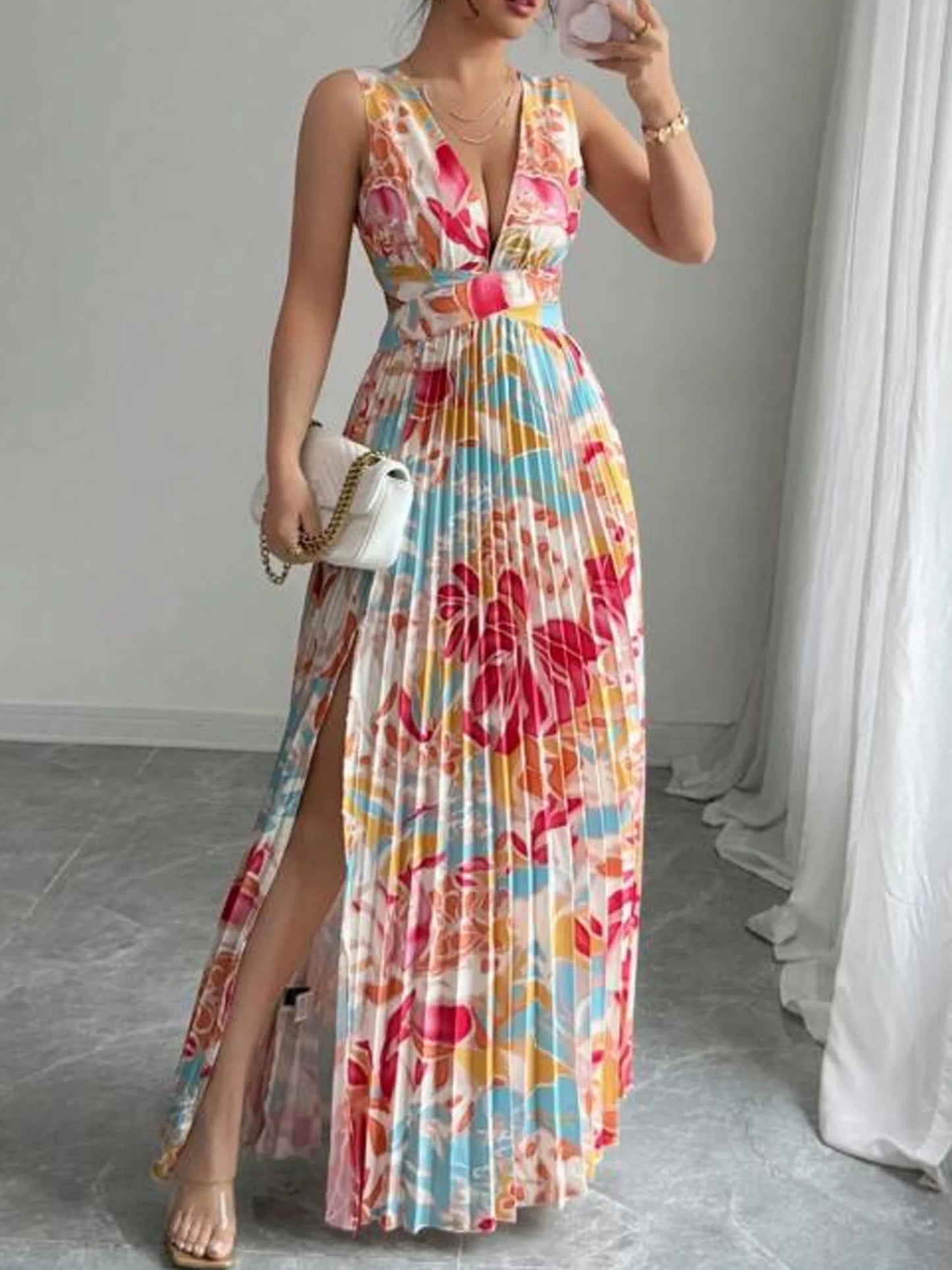 Damen Midikleid mit V-Ausschnitt und Blumenmuster Jully