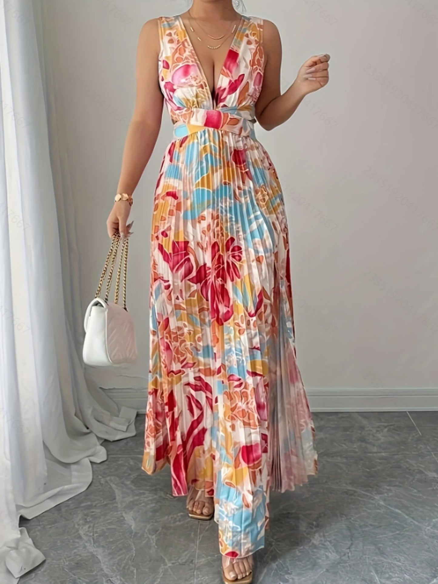 Damen Midikleid mit V-Ausschnitt und Blumenmuster Jully