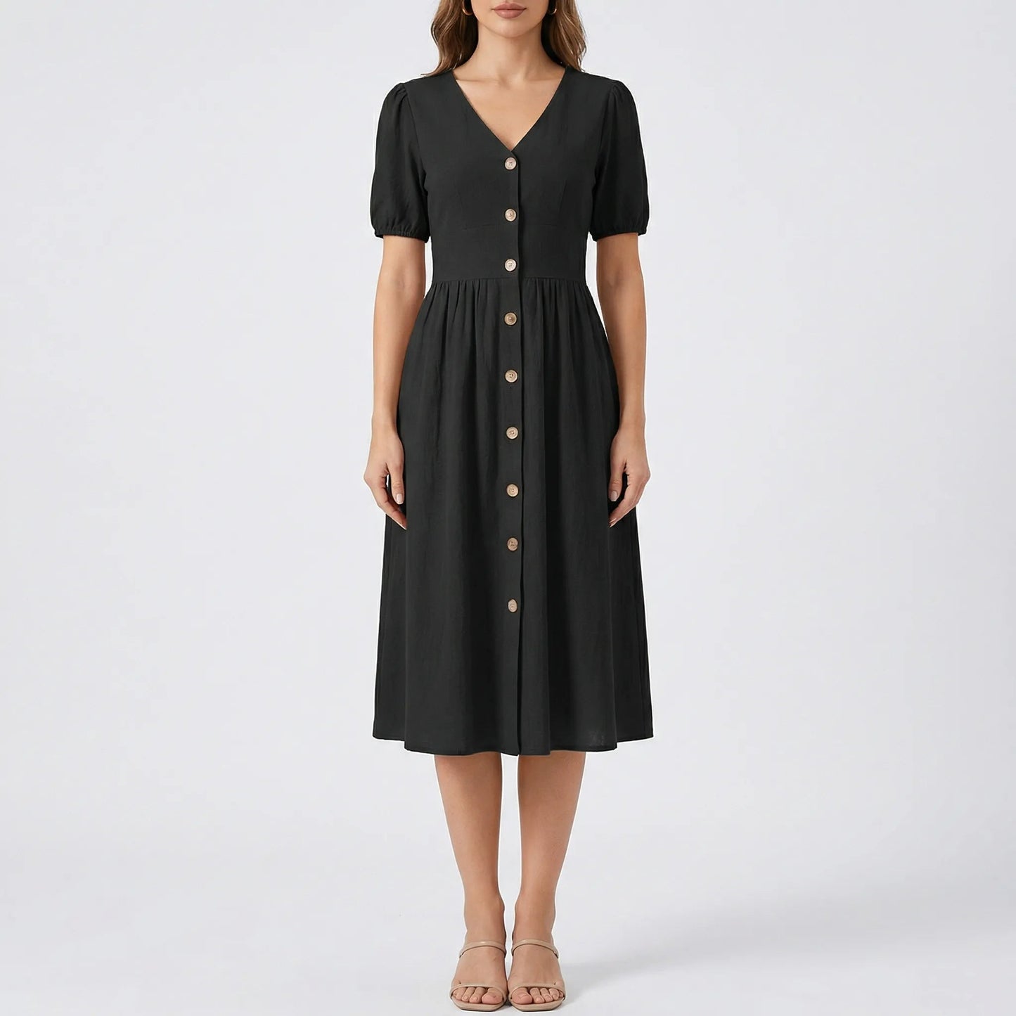Damen Midikleid mit V-Ausschnitt und Knopfleiste Jully