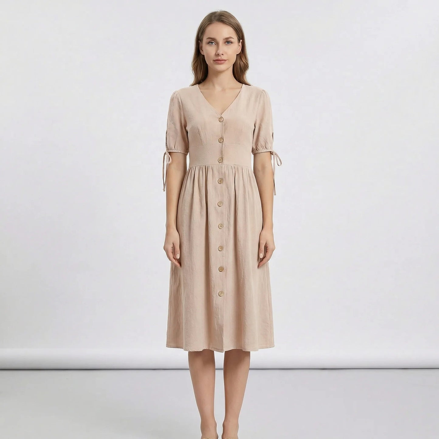 Damen Midikleid mit V-Ausschnitt und Knopfleiste Jully