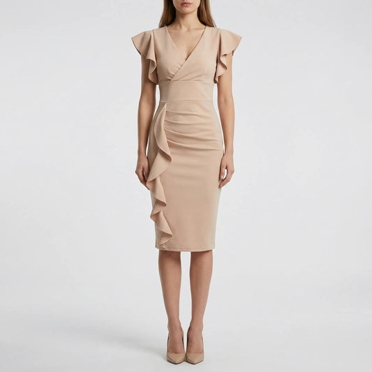 Damen Midikleid mit V-Ausschnitt und Rüschen Jully