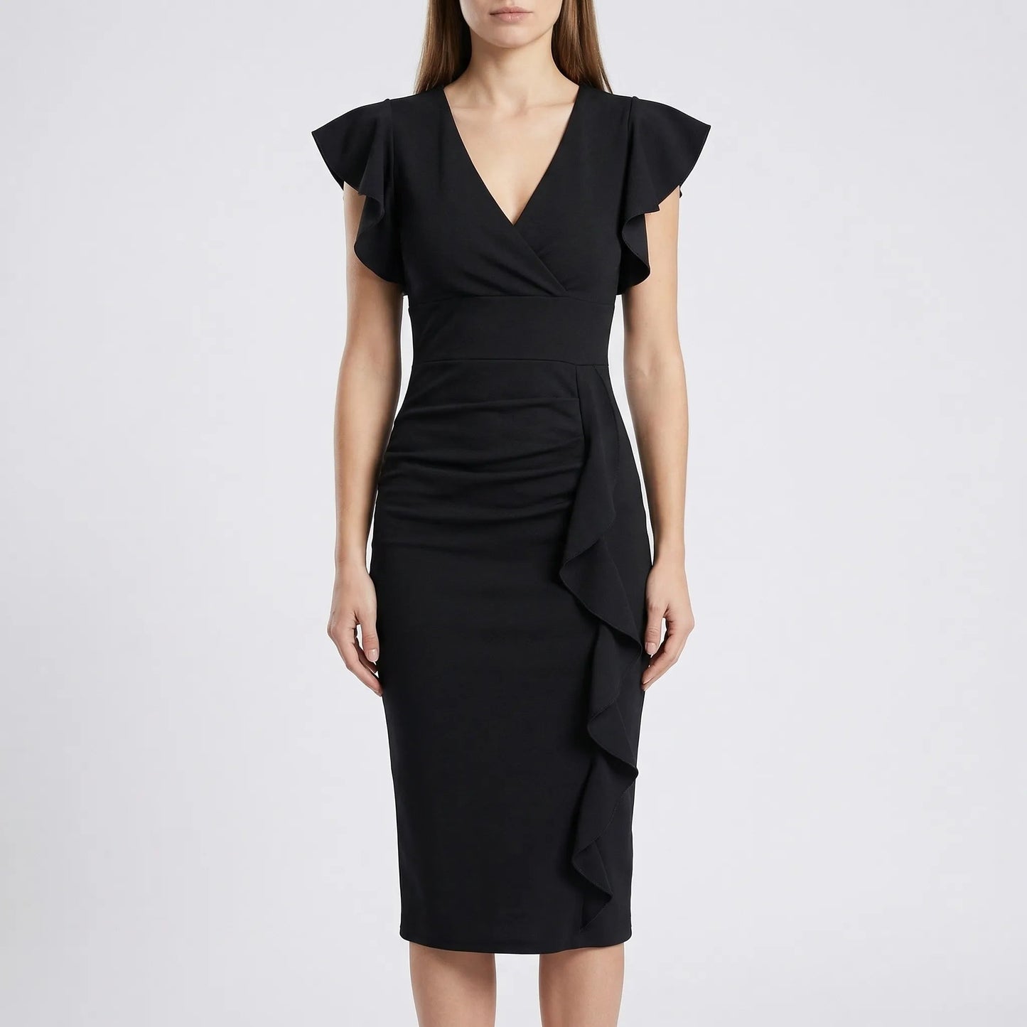 Damen Midikleid mit V-Ausschnitt und Rüschen Jully