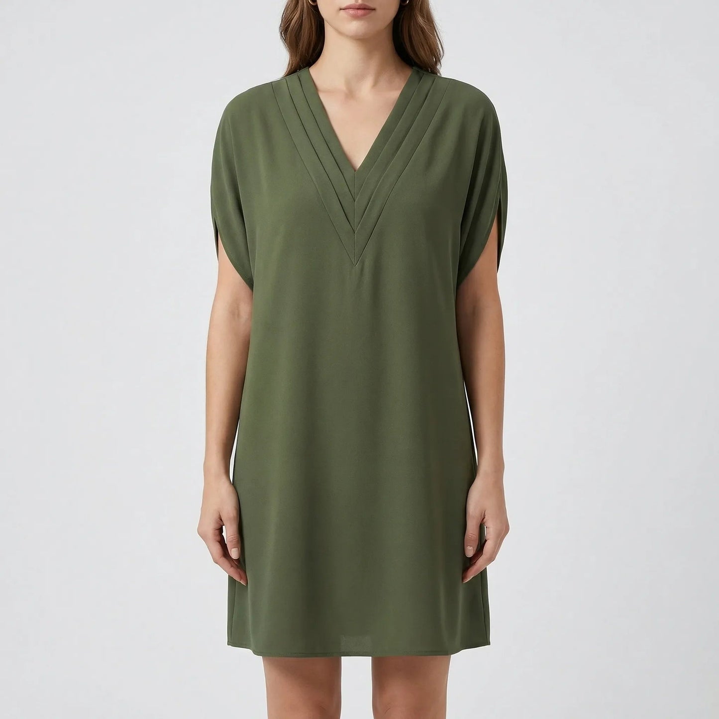 Damen Midikleid mit V-Ausschnitt und Schlitzärmeln Jully