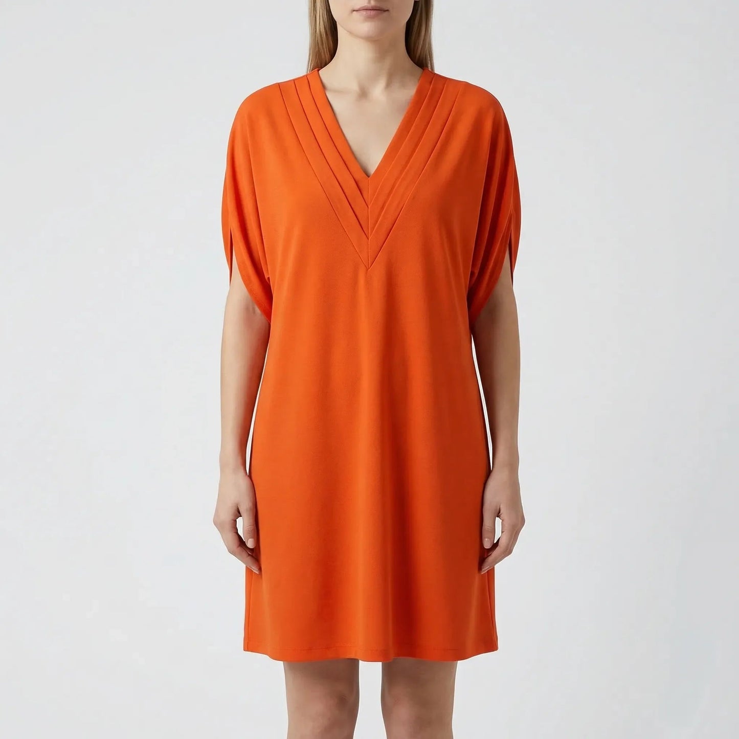 Damen Midikleid mit V-Ausschnitt und Schlitzärmeln Jully