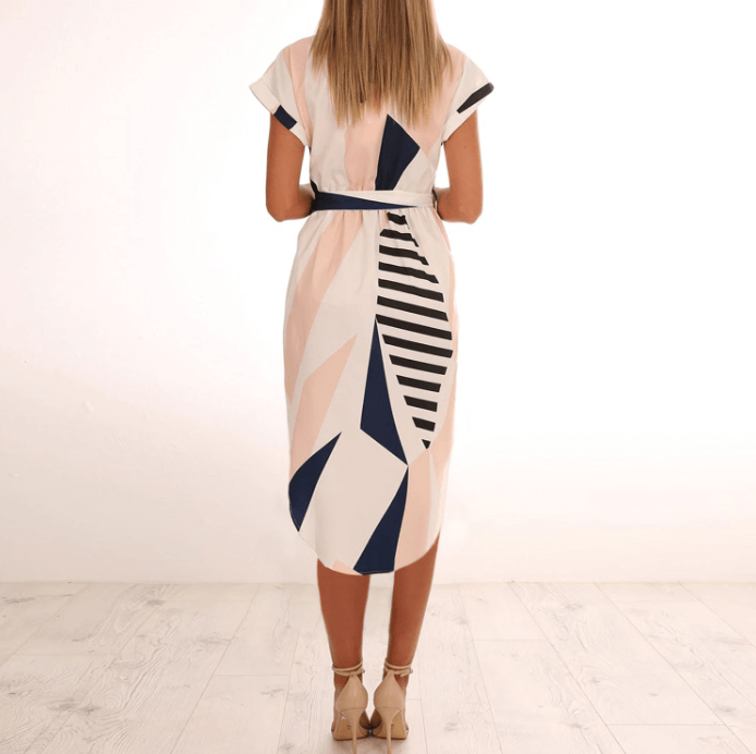Damen Midikleid mit V-Ausschnitt und Taillengürtel Jully