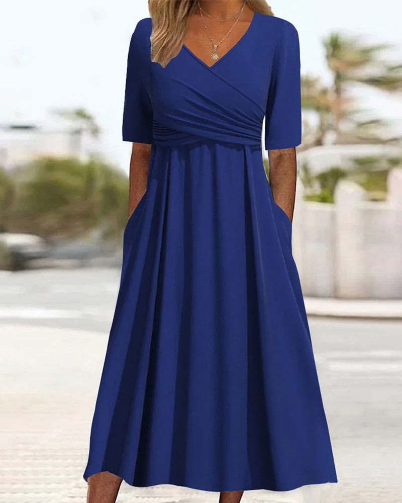 Damen Midikleid mit V-Ausschnitt und Taschen Jully