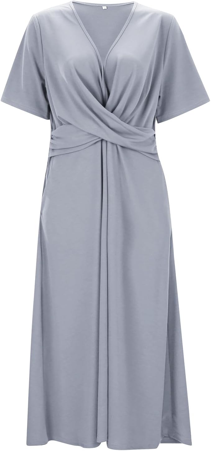 Damen Midikleid mit V-Ausschnitt und Taschen Jully